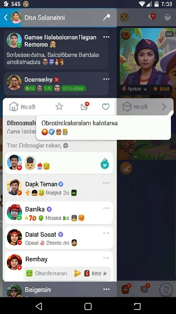 Fitur interaktif memungkinkan komunikasi antar pemain.